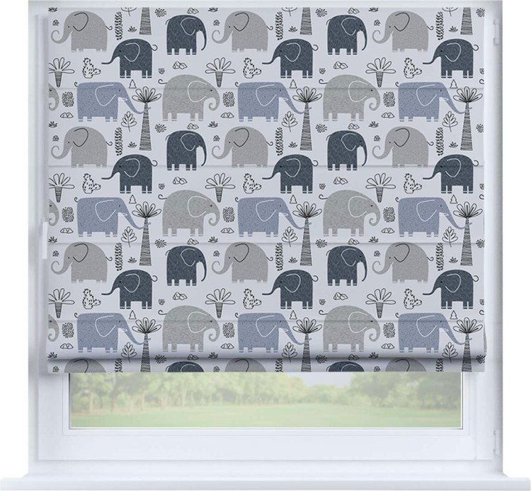 Римская штора «Кортин» на створку «Серые слоники»